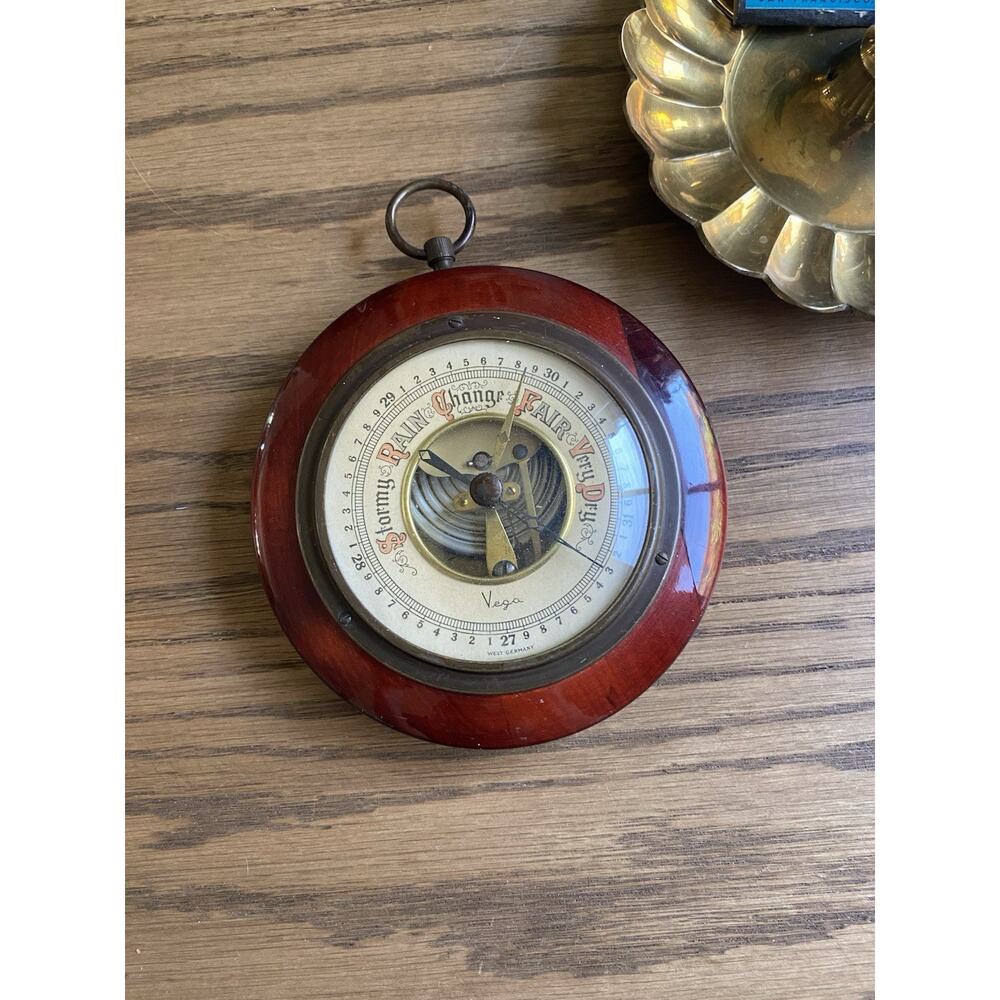 Vintage 1960s Swift Nautical Wall Hanging Barometer West Germany Wood Brass